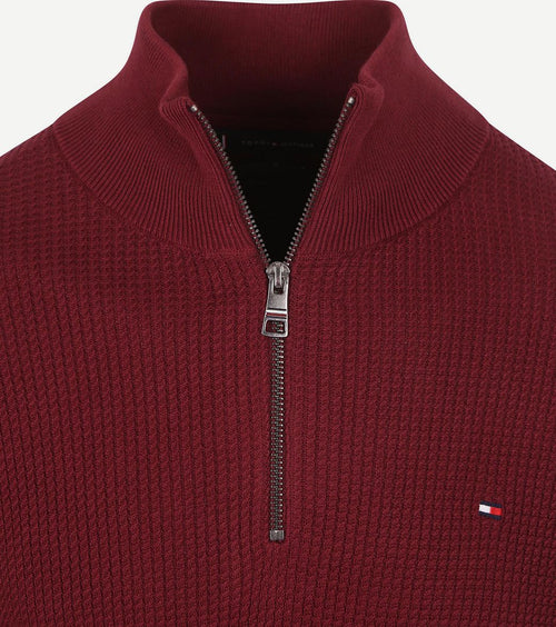 halve rits kabel pullover bordeaux
