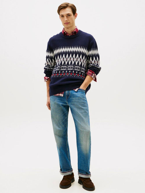 Fairisle trui print donkerblauw