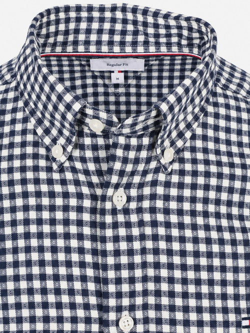 Flanel overhemd dobby gingham ruit donkerblauw
