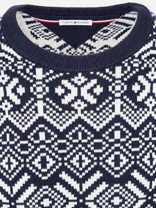 Fairisle trui print donkerblauw