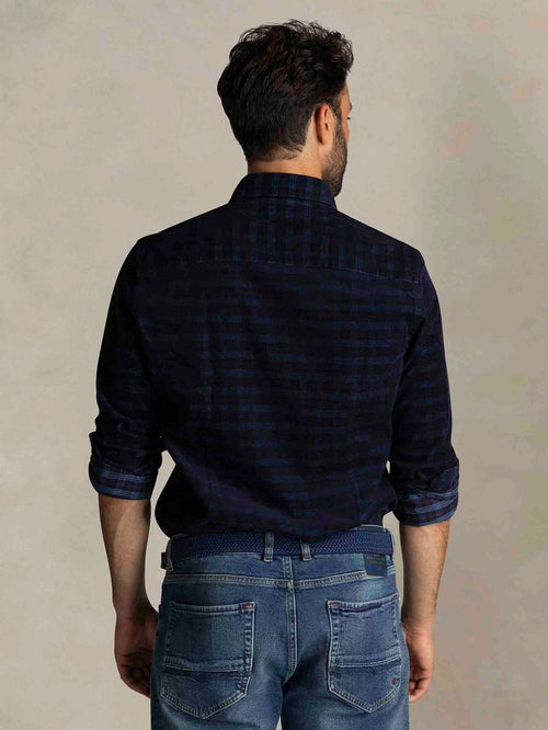 Shirt kauri corduroy ruit donkerblauw