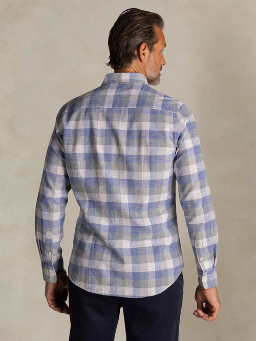 Shirt picton linnen blend ruit blauw