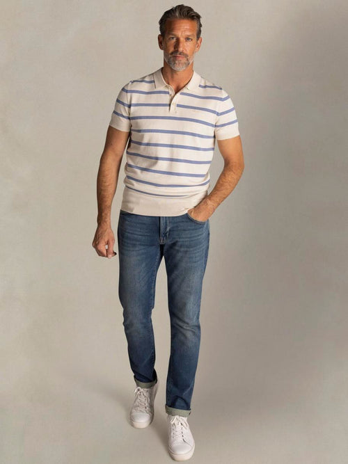 Knitted polo streep ecru