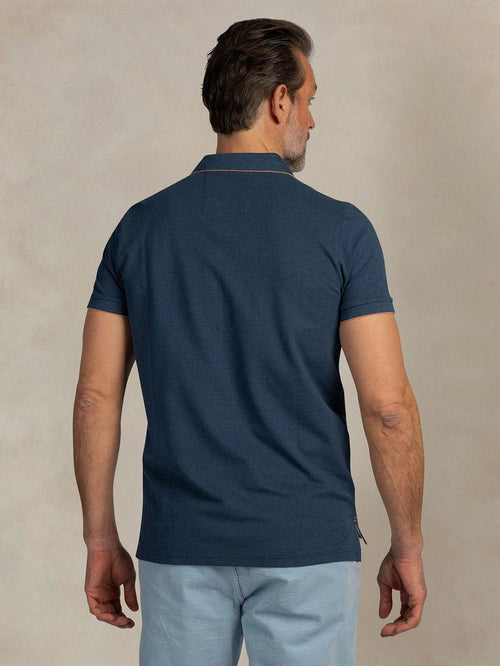 Polo henley piqué donkerblauw sky