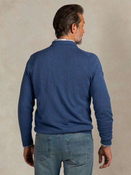 Longsleeve knitted polo blauw
