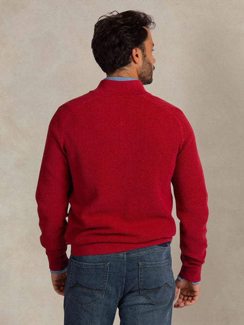 halve rits slub knit melange rood