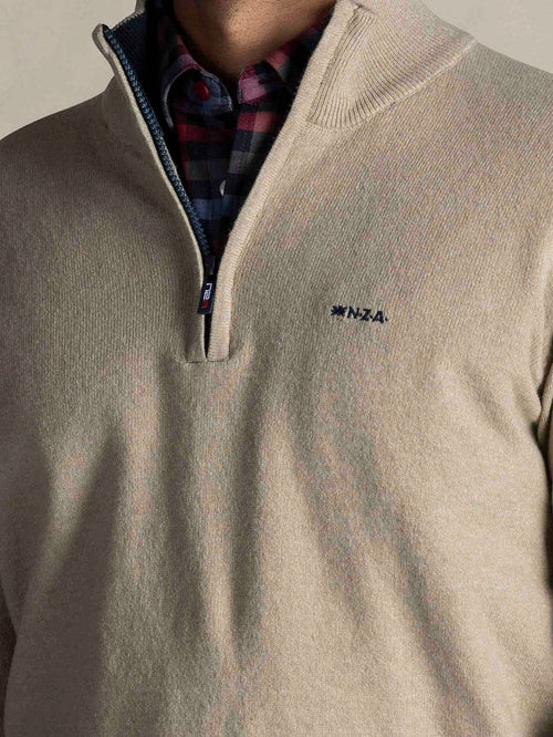 halve rits trui christopher melange warm beige
