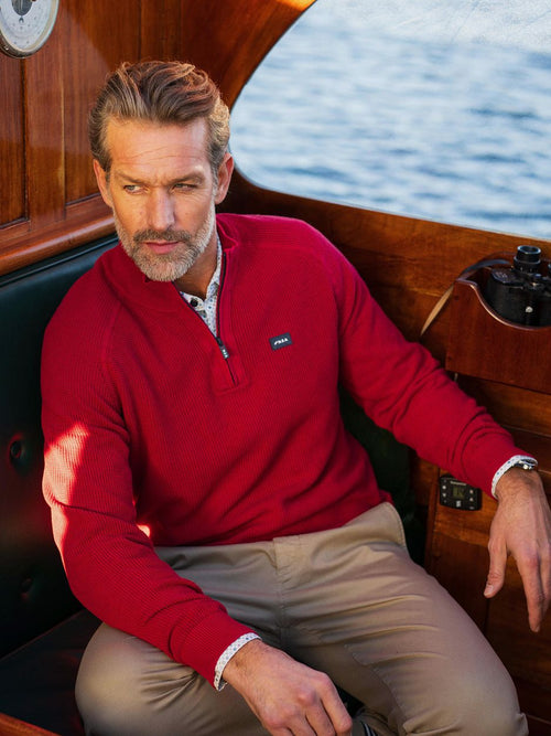 halve rits slub knit melange rood
