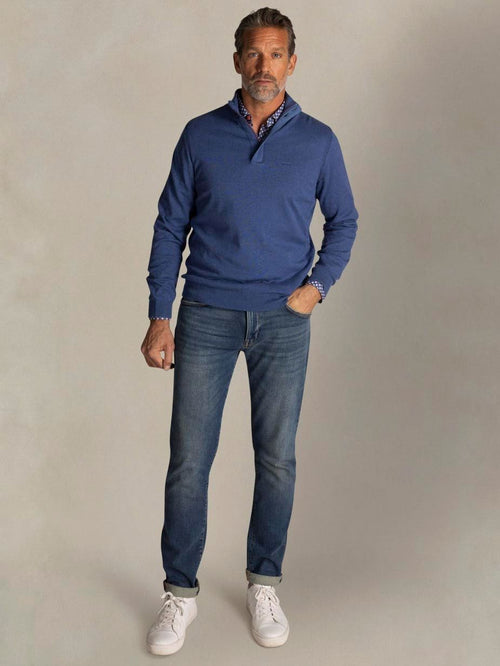 halve rits trui akar melange spring blue