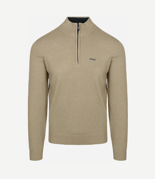 halve rits trui christopher melange warm beige