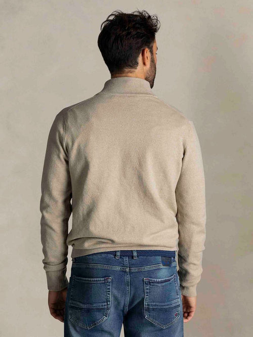 halve rits trui christopher melange warm beige