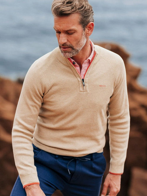 NZA halve rits trui ralph beige | Regular-fit