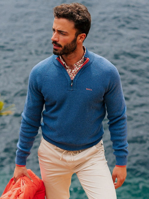 NZA halve rits trui ralph blauw | Regular-fit