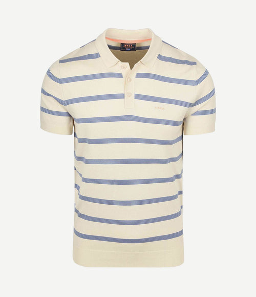 Knitted polo streep ecru