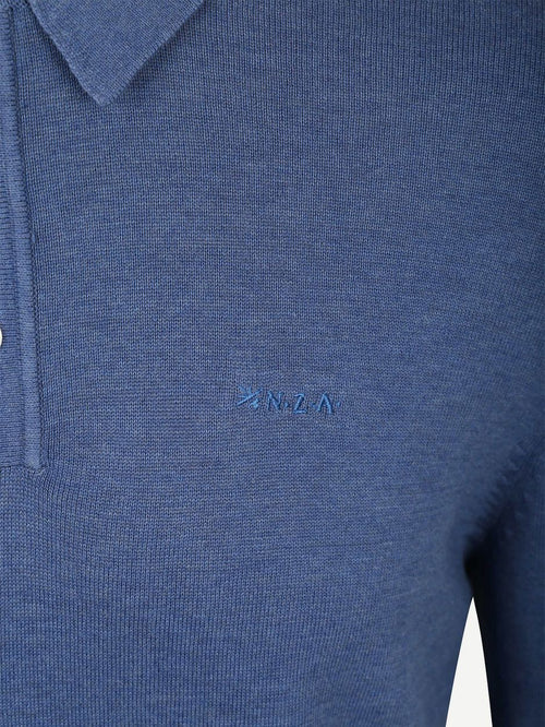 Longsleeve knitted polo blauw
