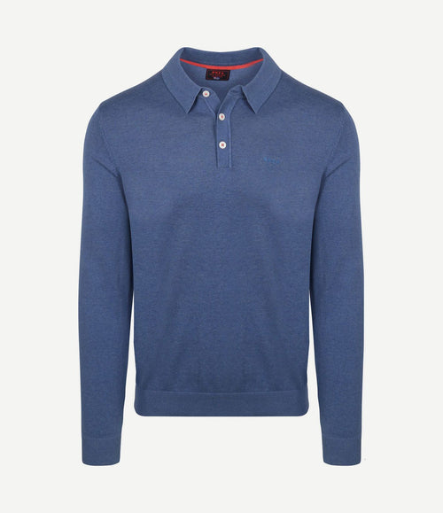 Longsleeve knitted polo blauw