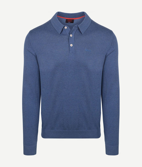 Longsleeve knitted polo blauw