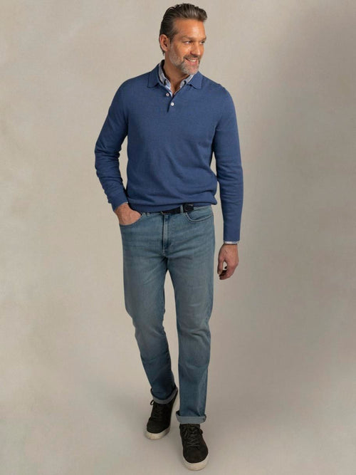 Longsleeve knitted polo blauw