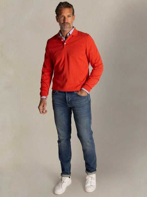 Longsleeve knitted polo rood