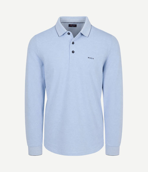 Longsleeve polo hamton piqué blauw