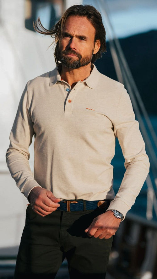 NZA longsleeve polo isaac piqué sand | Regular-fit
