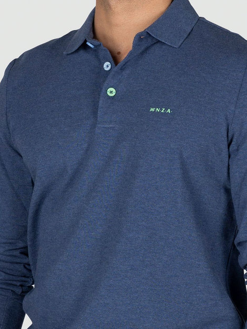 NZA longsleeve polo marshall dusk donkerblauw | Regular-fit