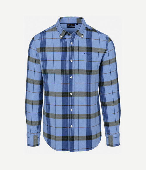 Overhemd bd waihi flannel check ink blue