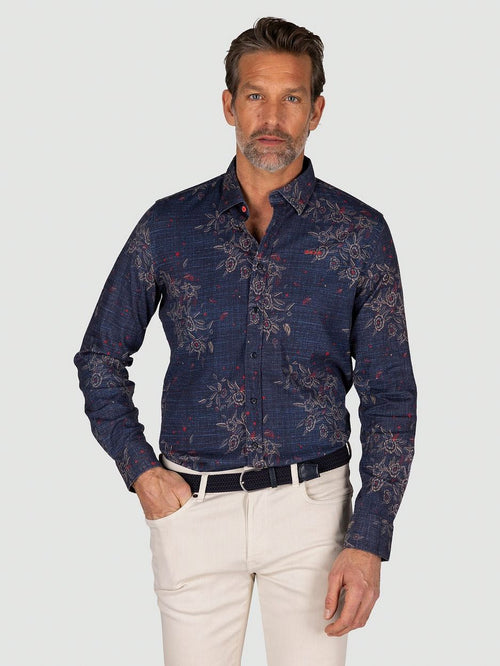 NZA overhemd gunner print donkerblauw | Regular-fit
