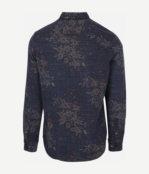 NZA overhemd gunner print donkerblauw | Regular-fit