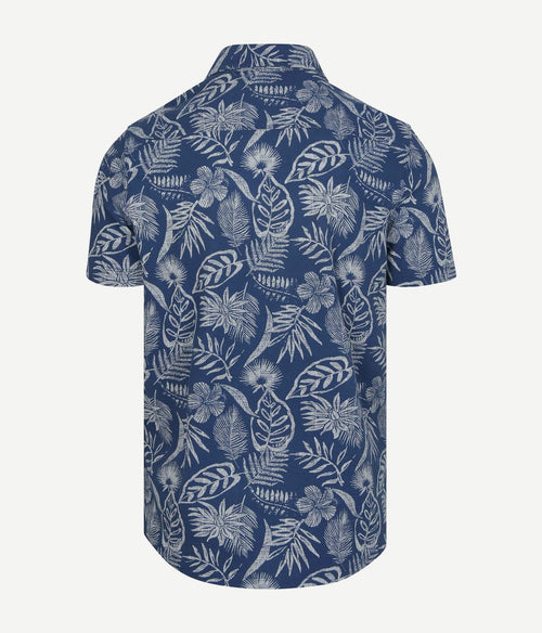 Overhemd short sleeve piqué flower print blauw