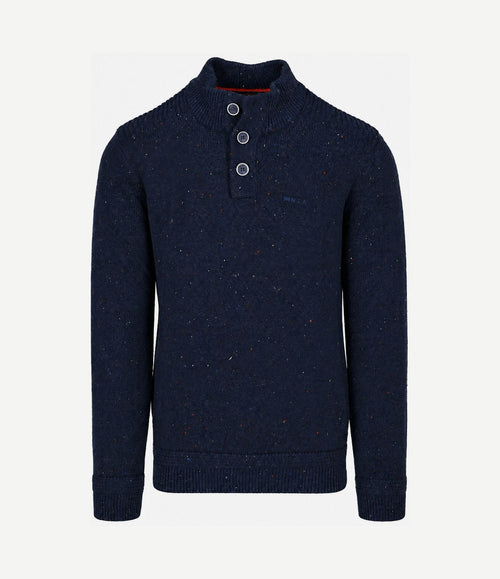 Pullover mocker eltham knit melange Oxford donkerblauw