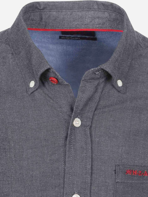 NZA shirt James twill melange donkerblauw | Regular-fit
