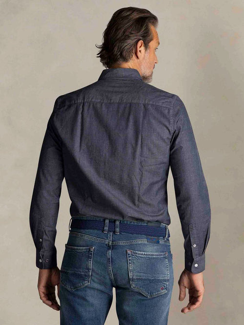 NZA shirt James twill melange donkerblauw | Regular-fit
