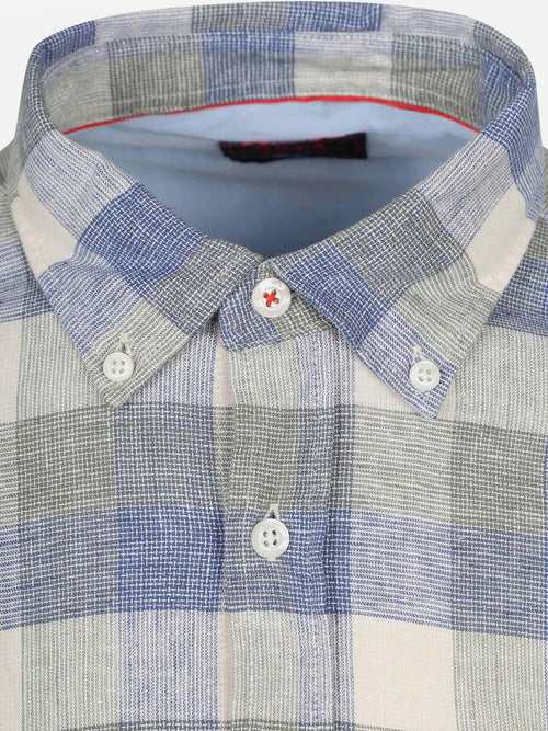 Shirt picton linnen blend ruit blauw