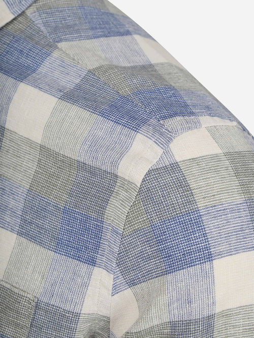 Shirt picton linnen blend ruit blauw