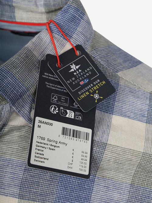 Shirt picton linnen blend ruit blauw
