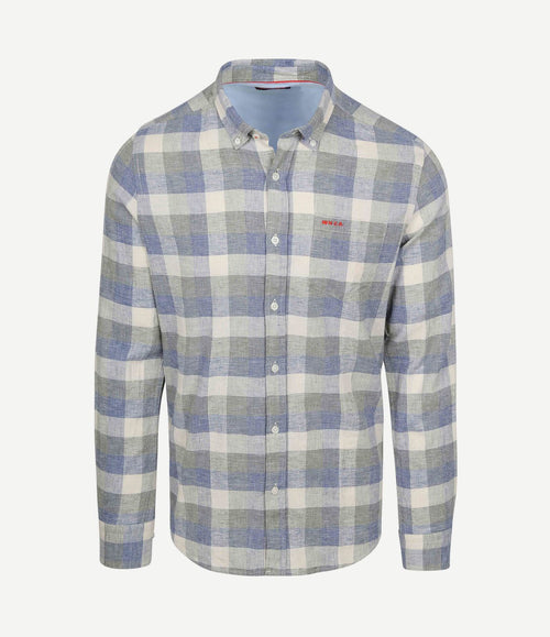 Shirt picton linnen blend ruit blauw