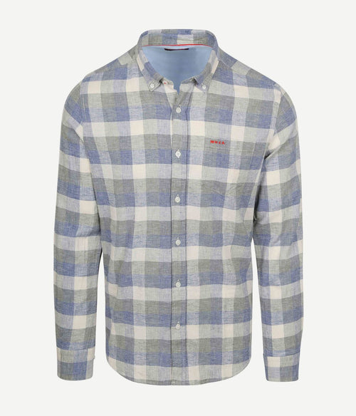 Shirt picton linnen blend ruit blauw