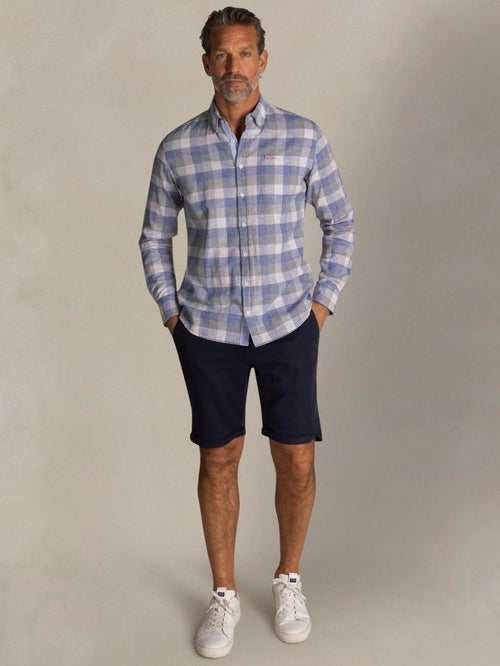 Shirt picton linnen blend ruit blauw