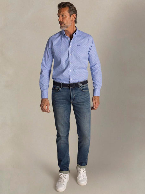 Shirt tuki jacquard print blauw
