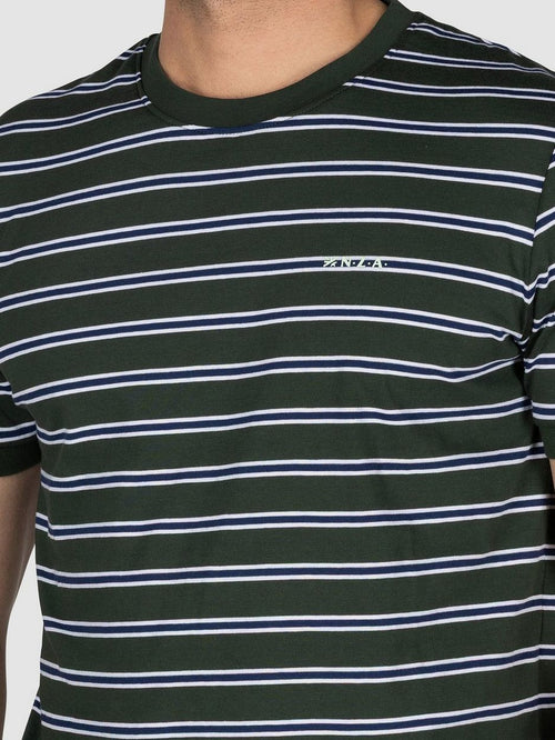 NZA t-shirt noel stripes forest green