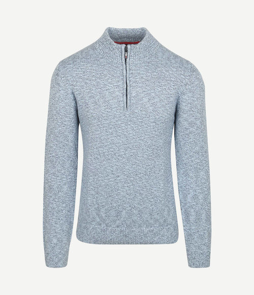 Trui halve rits thames milton slub blauw