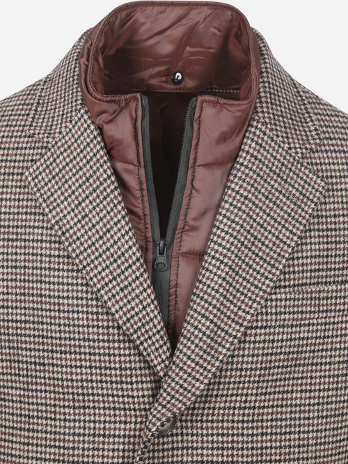 Suitable coat wol pepita beige camel | Slim-fit