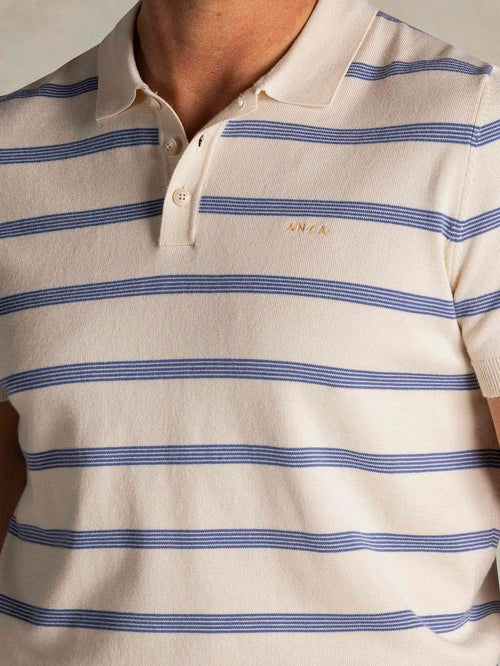 Knitted polo streep ecru