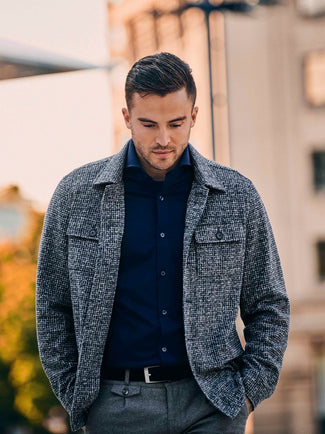 Suitable overshirt wool blend grijs blauw | Regular-fit
