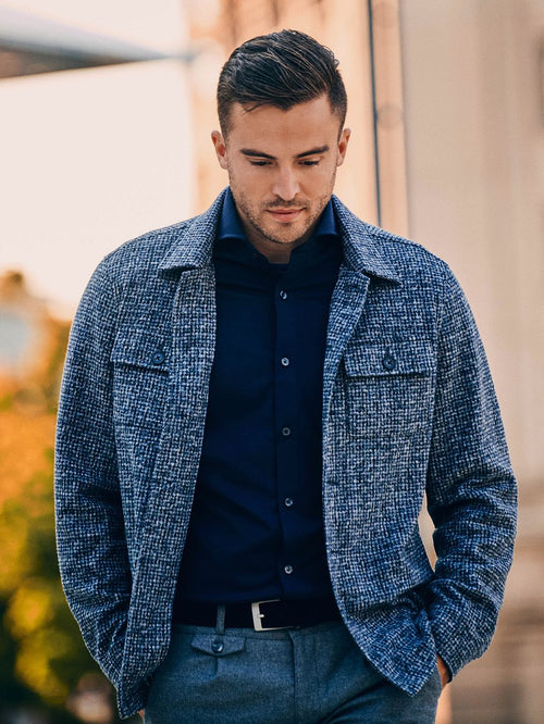 Suitable overshirt wool blend grijs blauw | Regular-fit