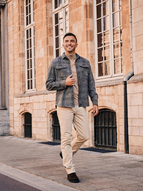 Overshirt wool blend ruit beige
