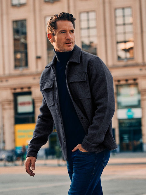 Overshirt wool blend donkerblauw