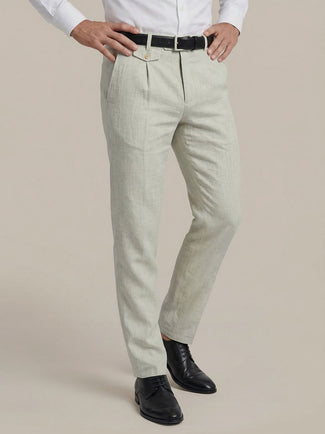 Chino Pico pleat cotton linen glencheck lichtgrijs