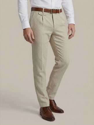 Chino Pico pleat cotton linen pepita beige